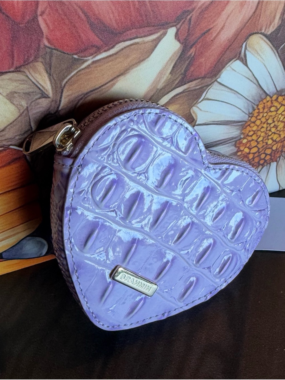 Firm Brahmin Heart Pouch Lavender Melbourne Wallet Clip Coin leather Purple NWT